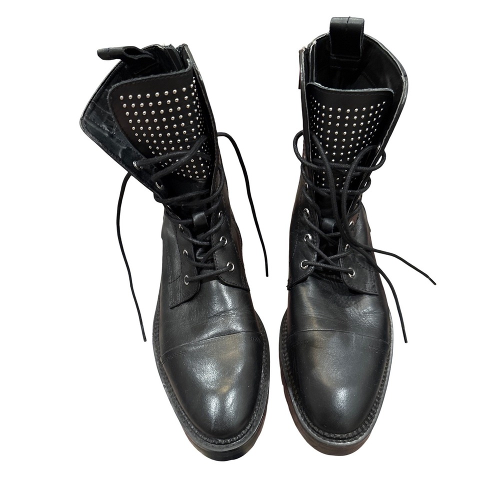 ZARA Black Leather Studded Combat Boots Chunky Lug Sole Women Size 39 EU - Picture 3 of 9